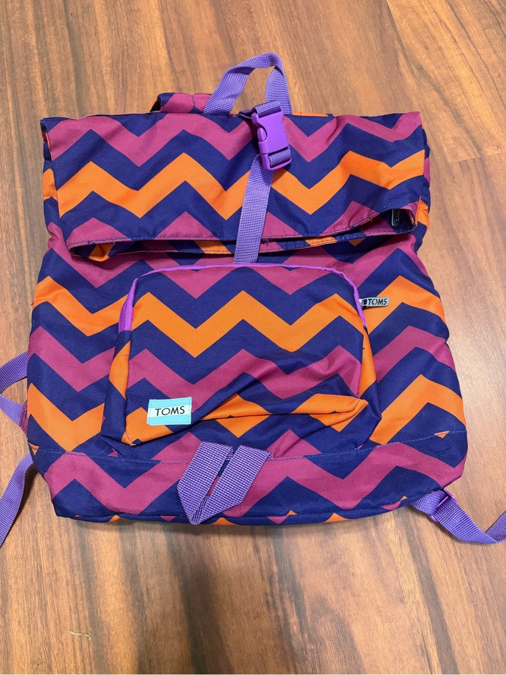 TOMS Chevron Roll-Top Backpack in Purple, Orange & Magenta